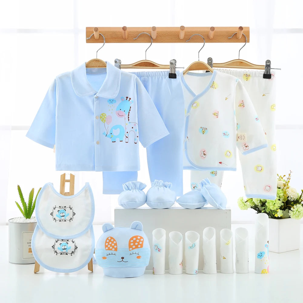 18Pcs Newborn Baby Tops Pants Infant Pure Cotton Baby Shower Gift 0-3M