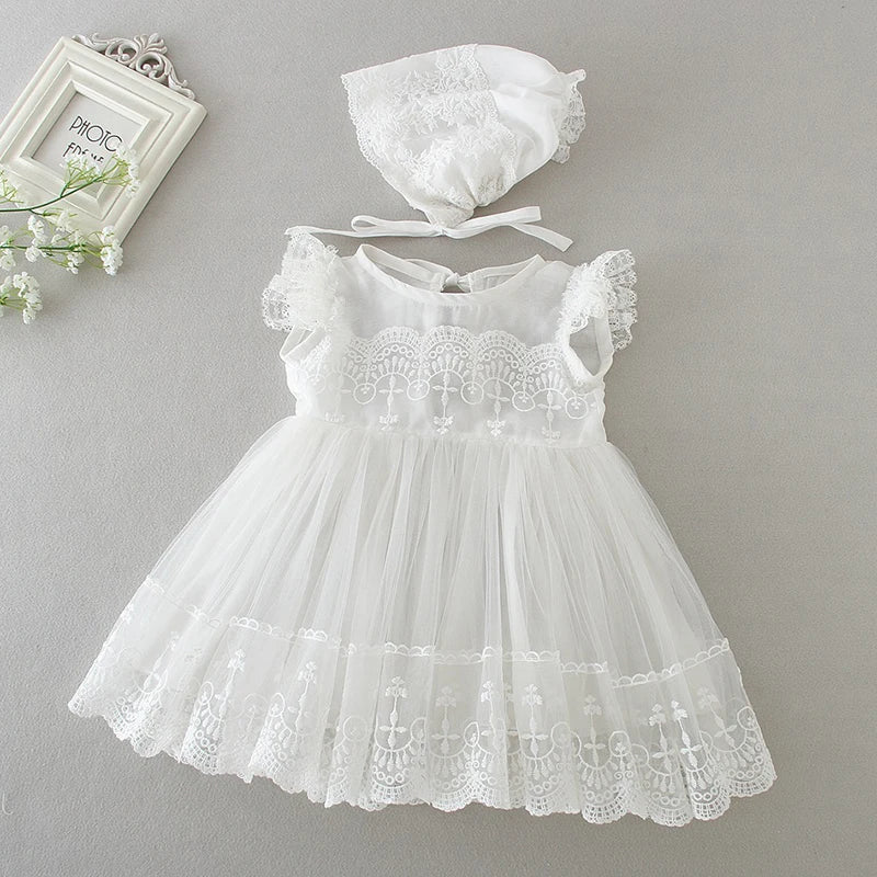 New Baby Girl Dress Baptism Dress White Lace 0-24M