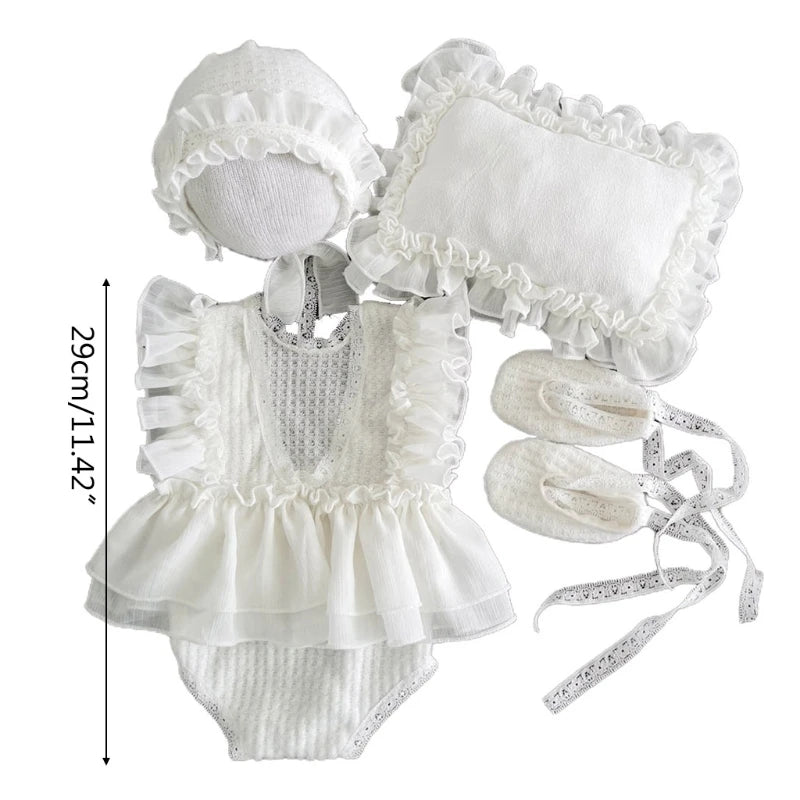 5Pcs Baby Lace Dress+Hat+Pillow+Shorts+Shoes Set Props