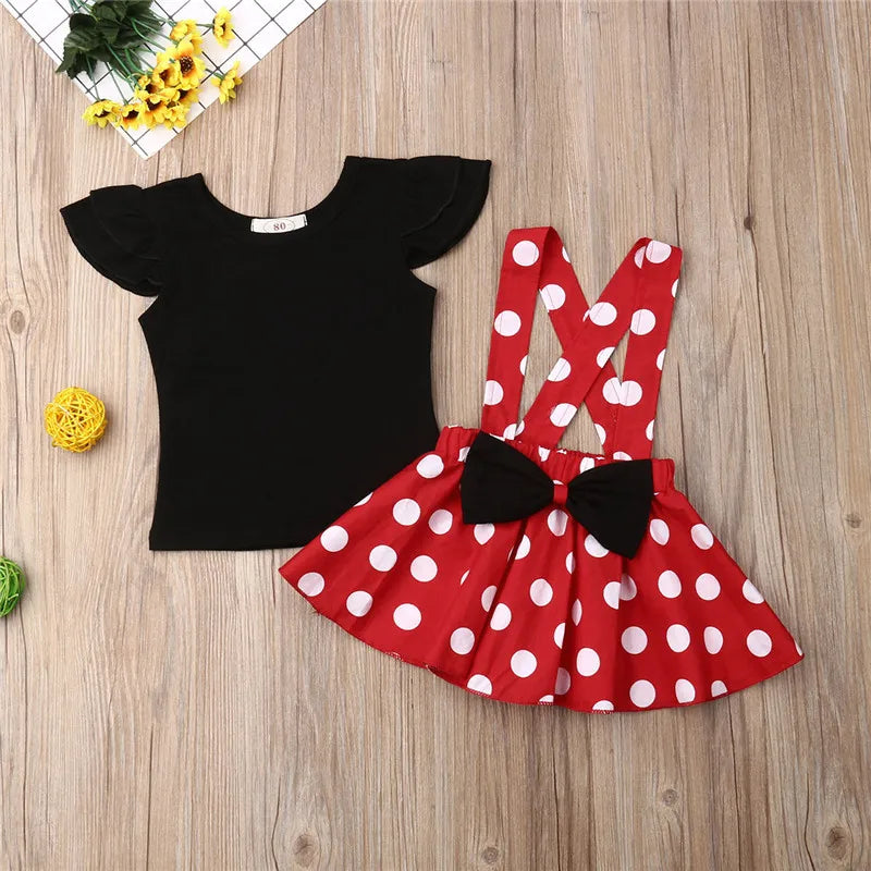 6-36 Months Baby Girls Clothes Set Black Short Sleeve Tops Girls Set