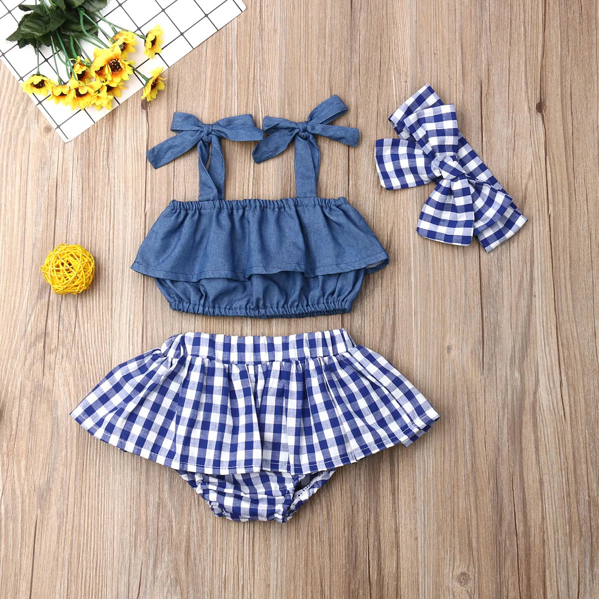 Baby Girl Sling Ruffle Top Girls Mini Skirt Headband 3Pcs