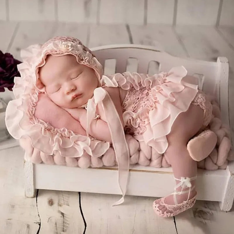 5Pcs Baby Lace Dress+Hat+Pillow+Shorts+Shoes Set Photography Props