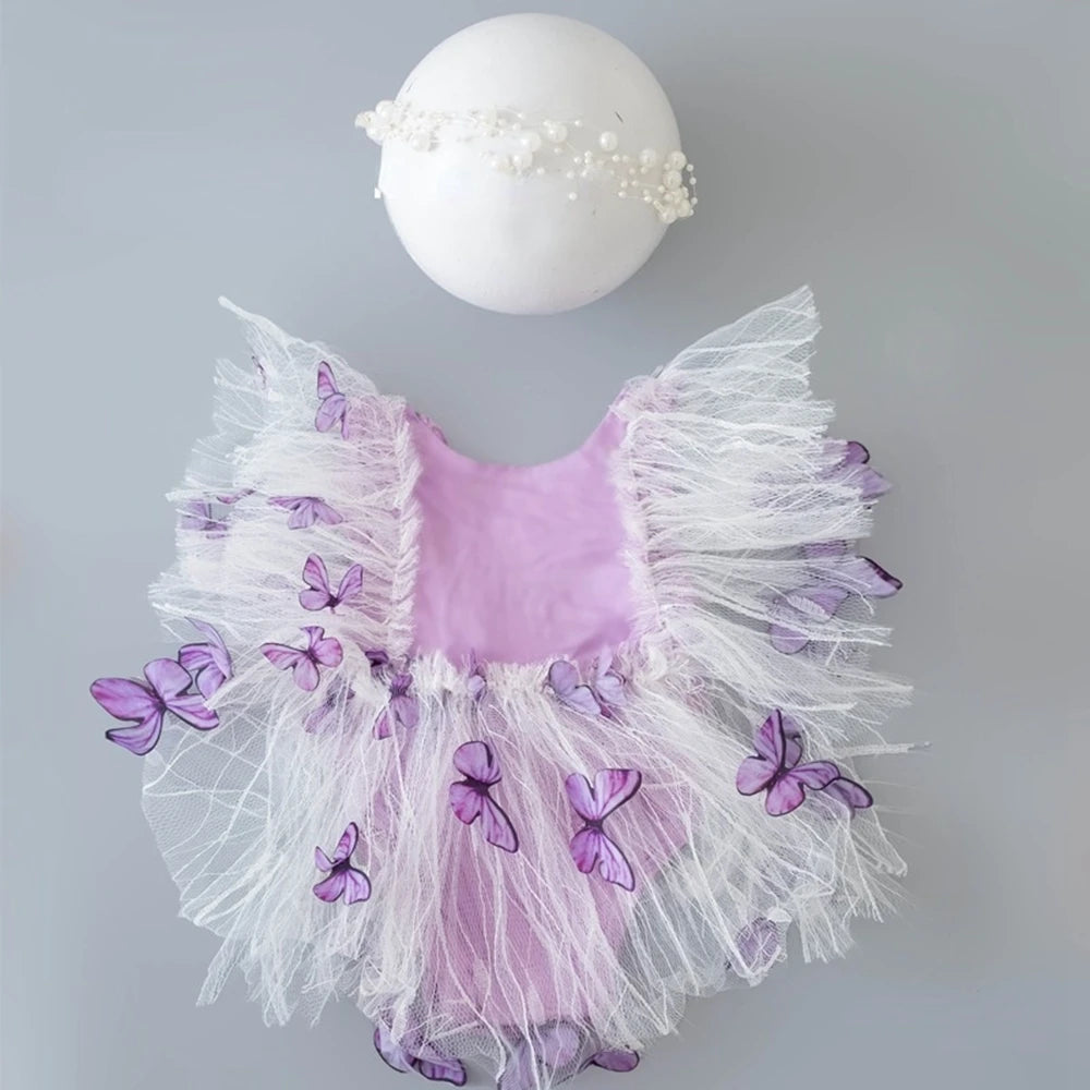 2 Pcs/Set Baby Girl Clothes Newborn Photography Props Lace Romper Jumpsuit Headbands Accessories Set for Photo Shooting Outfits