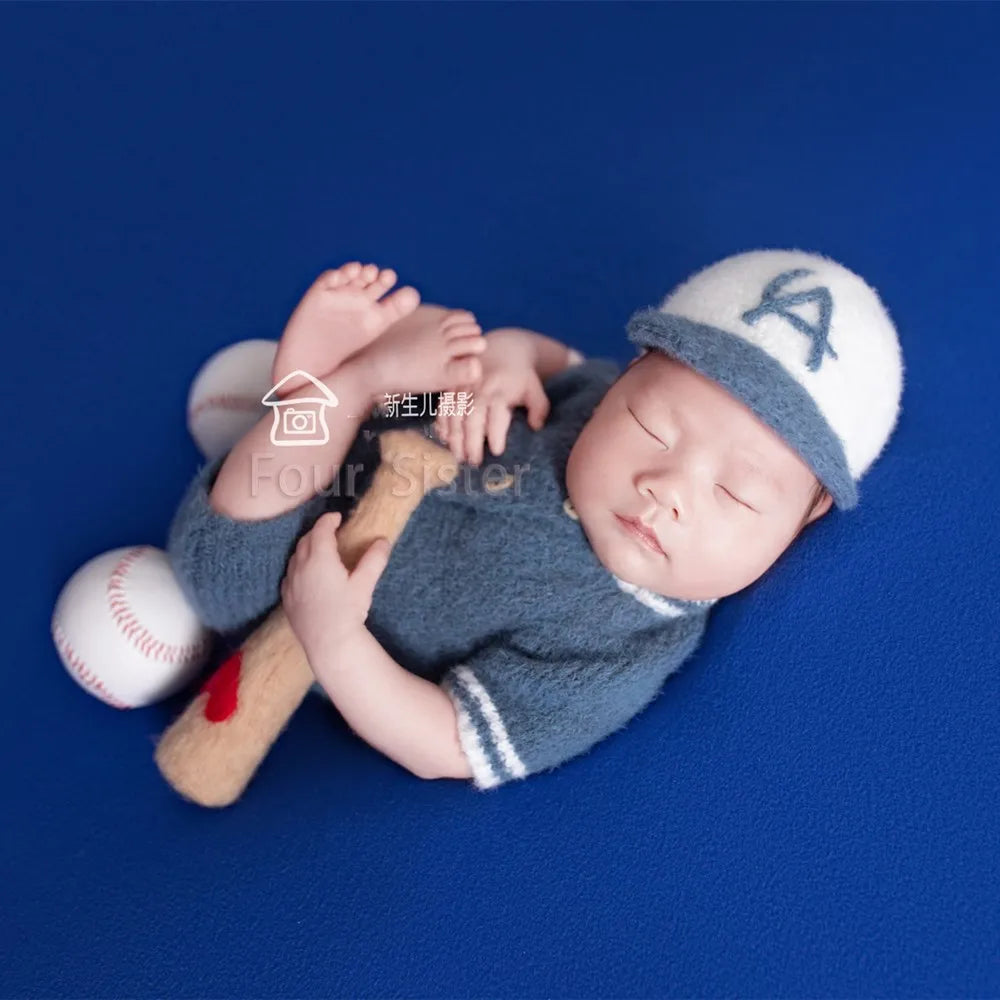 Baby Photo Props Outfit Mohair Knitted Baseball Sports Set