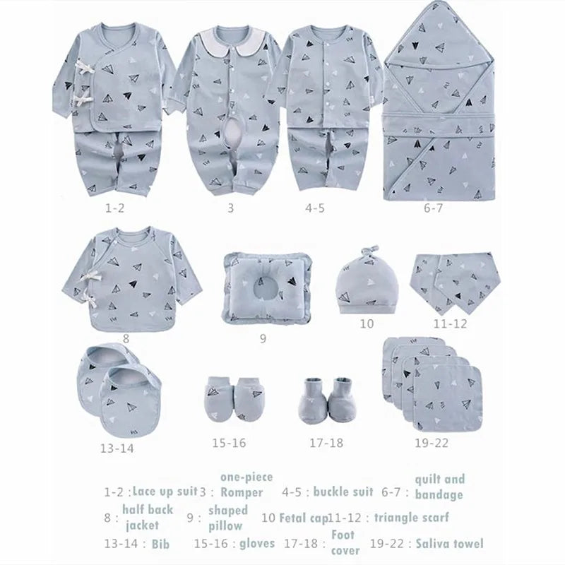 18/22 Pieces Newborn Clothes Baby Gift Pure Cotton Baby Set 0-6 Months