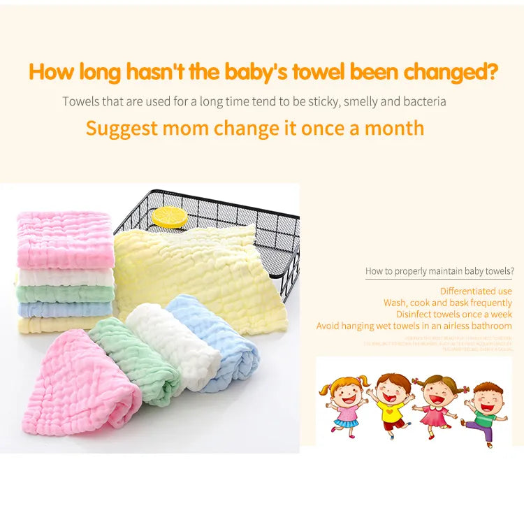 4PCS Baby Bath Towel 100% Cotton Muslin Squares 6 Layers Gauze