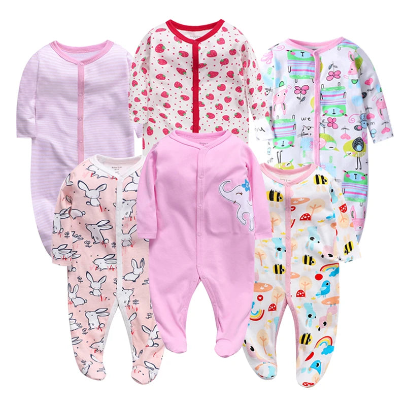 6pieces/lot Baby rompers Newborn Baby Girls Boys Clothes 100% Cotton Long Sleeves Baby Pajamas Cartoon Printed Baby's Sets