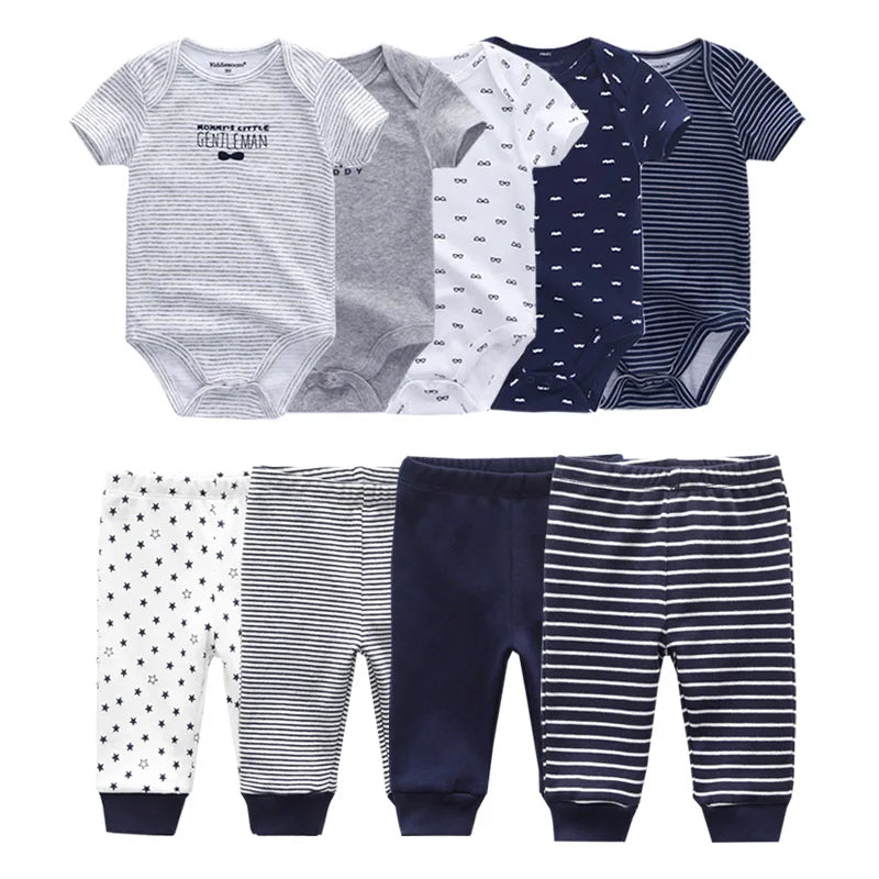 6/9/10Pieces Baby Cartoon Bodysuits+Pants Unisex Cotton