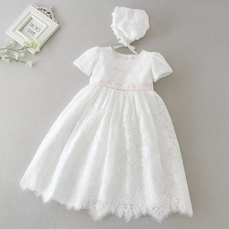 New Baby Girl Dress Baptism Dress White Lace 0-24M
