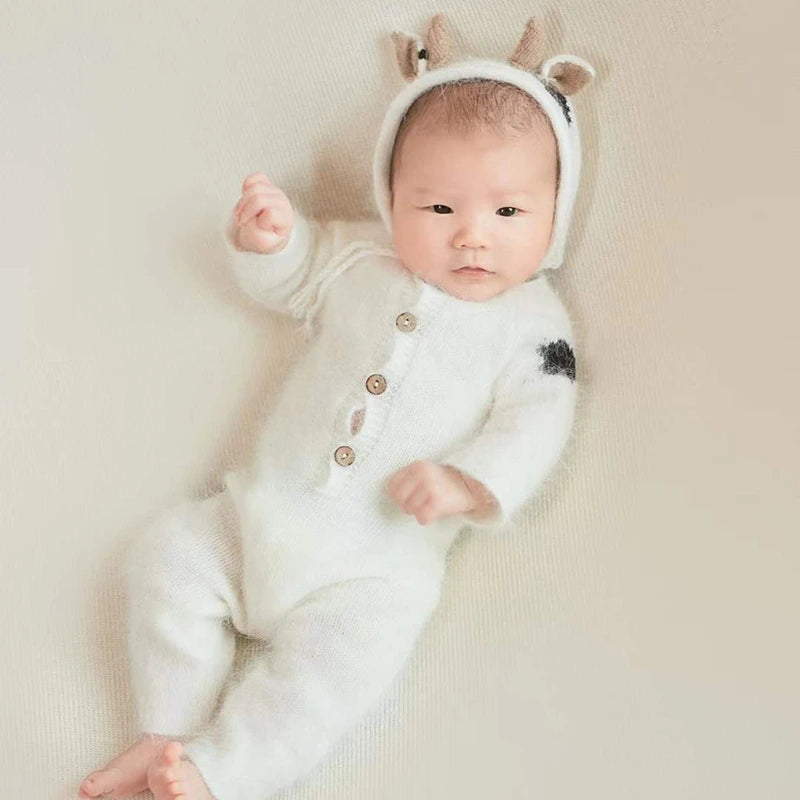 Newborn Photography Calf Clothing Ox Horn Hat+Jumpsuit