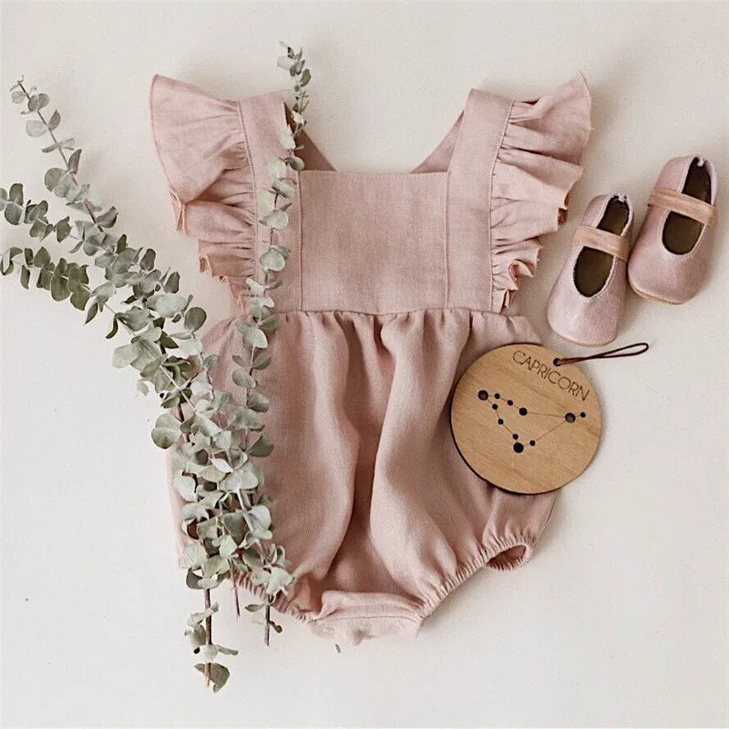 Linen Baby Clothes Ruffles Lace Sleeve Infant Bodysuit