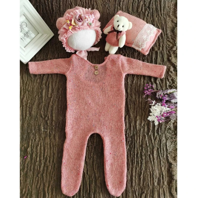 4 Pcs/Set Baby Infants Hat Pillow Bear Doll Newborn Photography Props