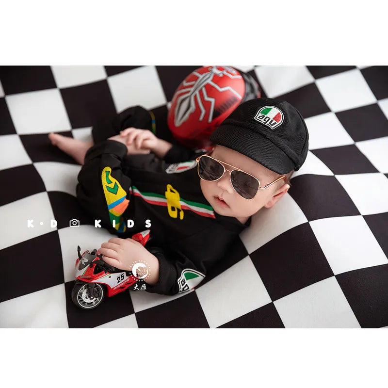 Newborn Boy Motorcycle Racing Suit Helmet Baby Outfit