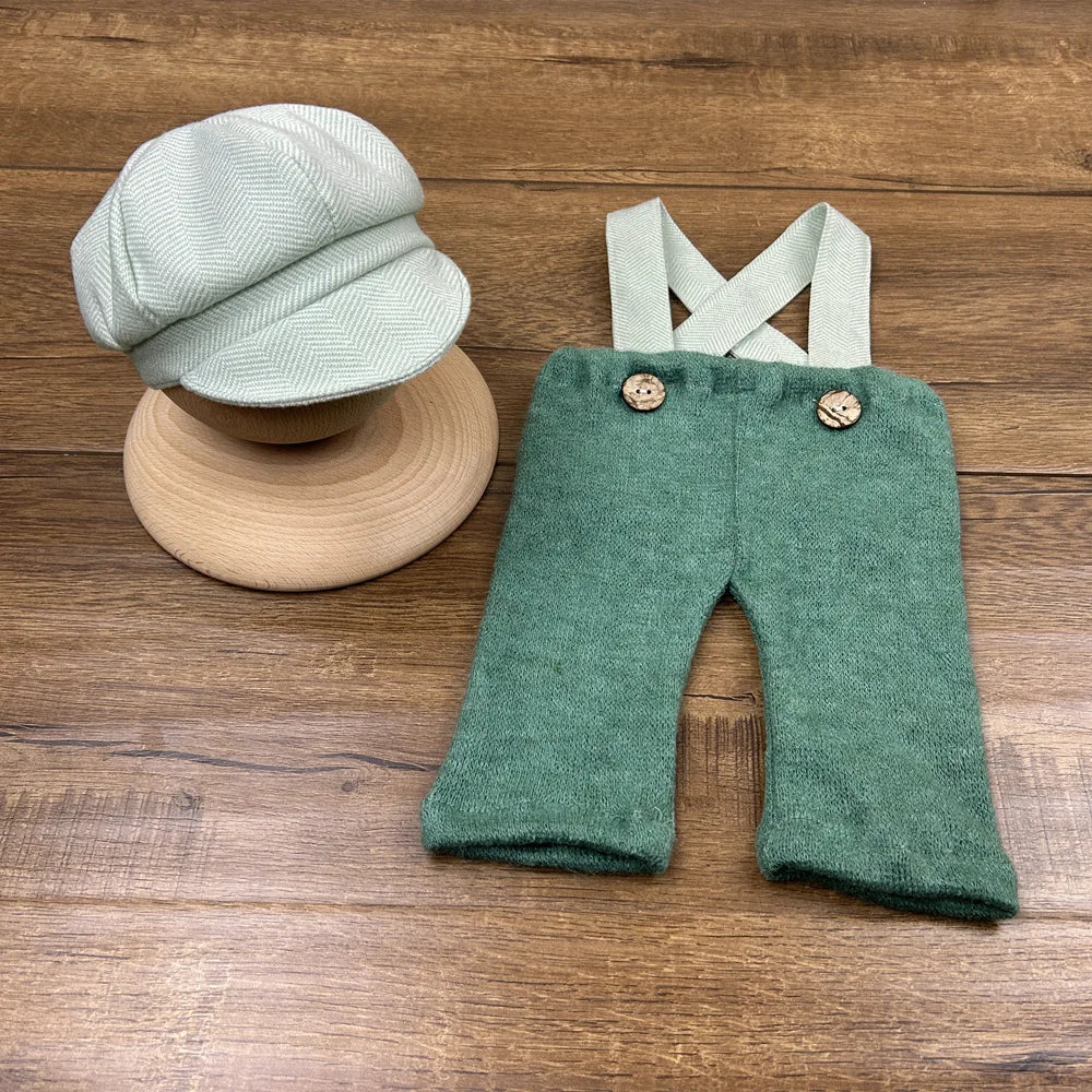 ❤️Newborn Photography Clothing Hat+Suspenders 2Pcs/set Studio Props