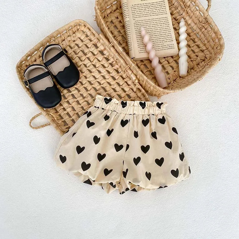 2024 Spring Baby Bow Love Print Suspenders Cotton Tops Suit