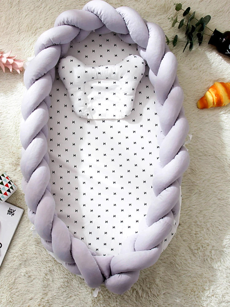 Soft Cotton Bumper Crib Foldable Travel Baby Nest With Pillow