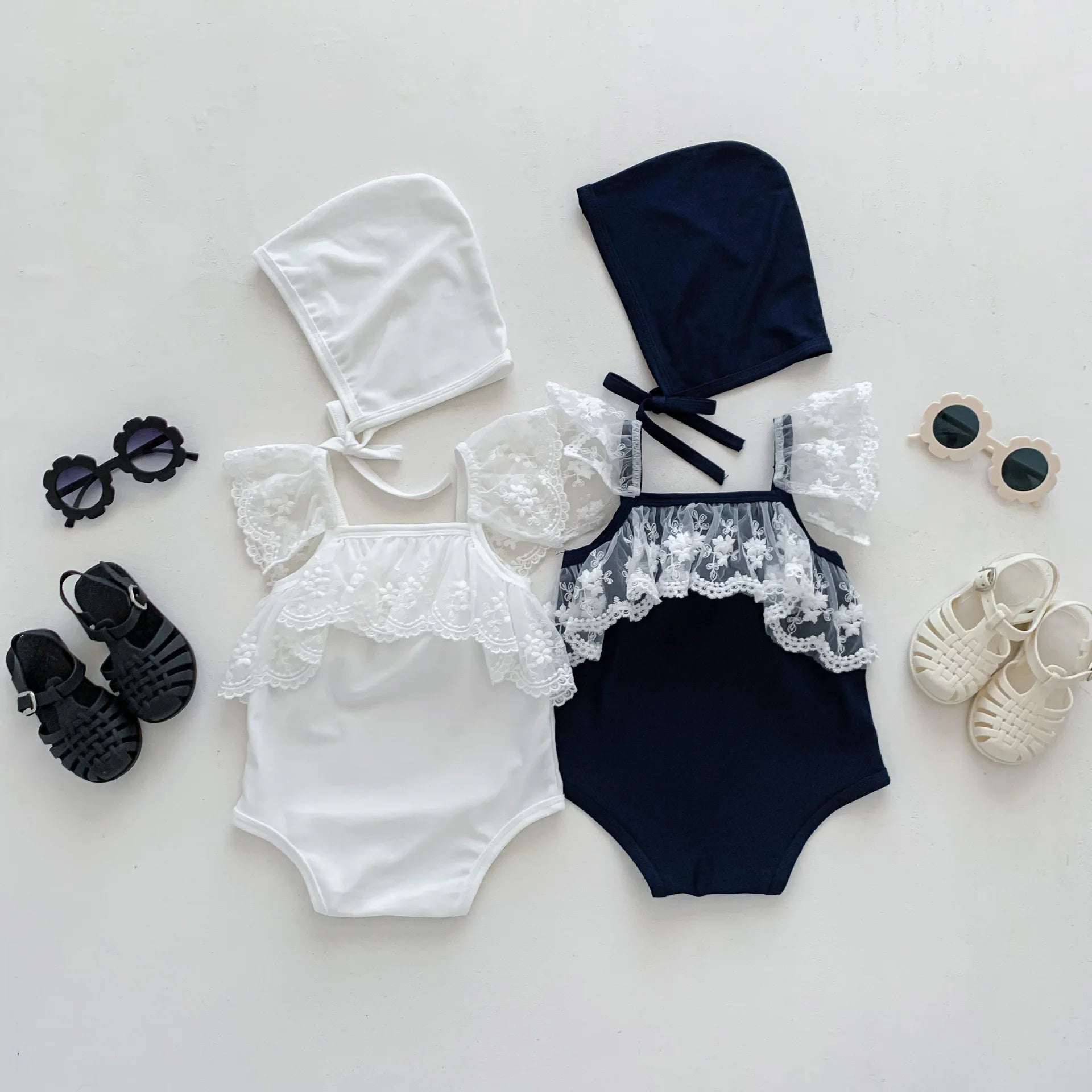 Baby One-piece Swimsuit Lace One Piece With Hat