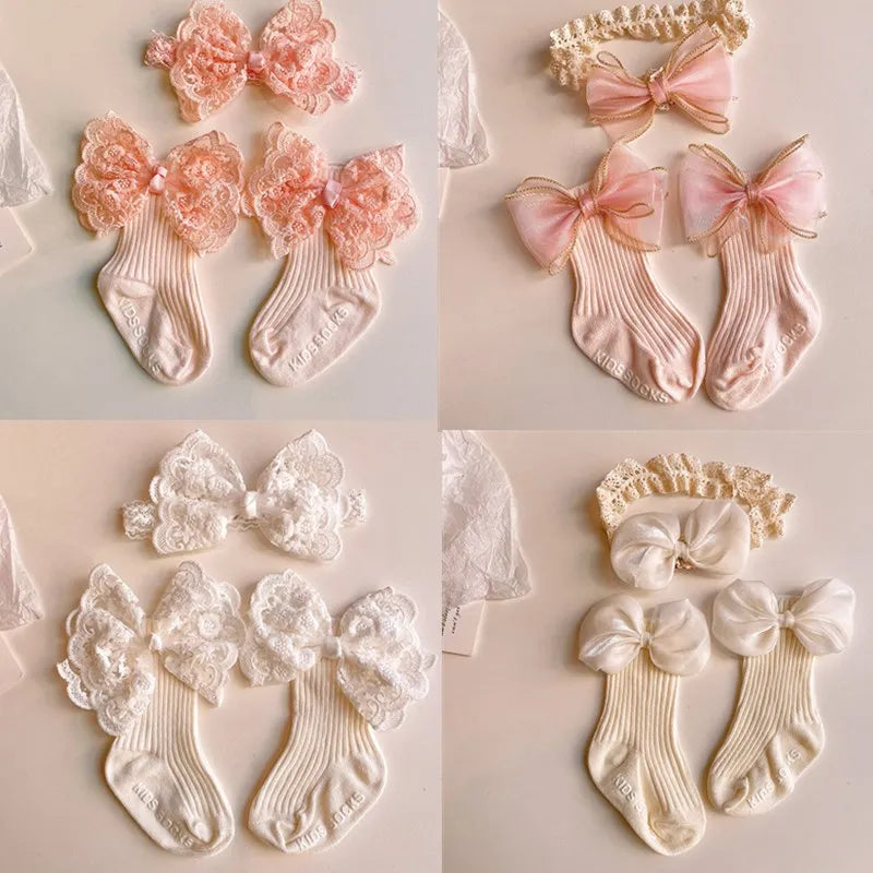 2pcs Bow Lace Baby Socks Newborn Cotton