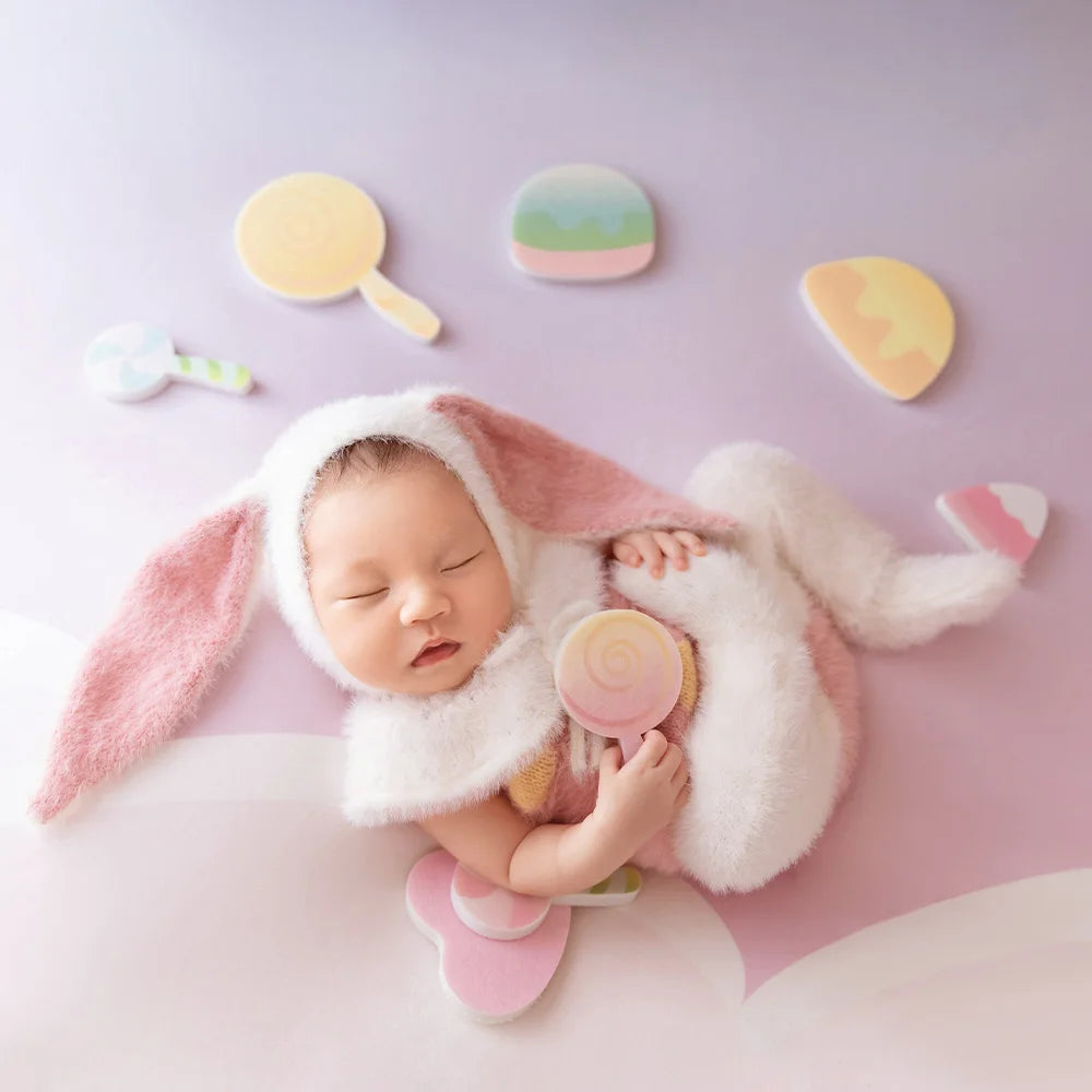 Newborn Cute Bunny Knitted Wool Jumpsuit Lop Rabbit Hat Outfit