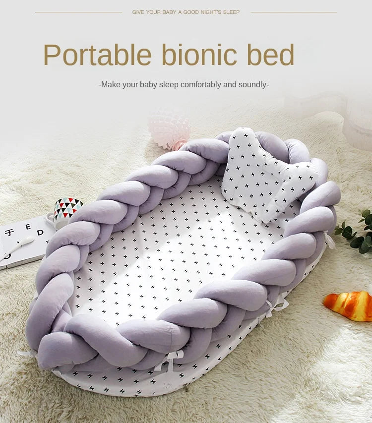Soft Cotton Bumper Crib Foldable Travel Baby Nest With Pillow