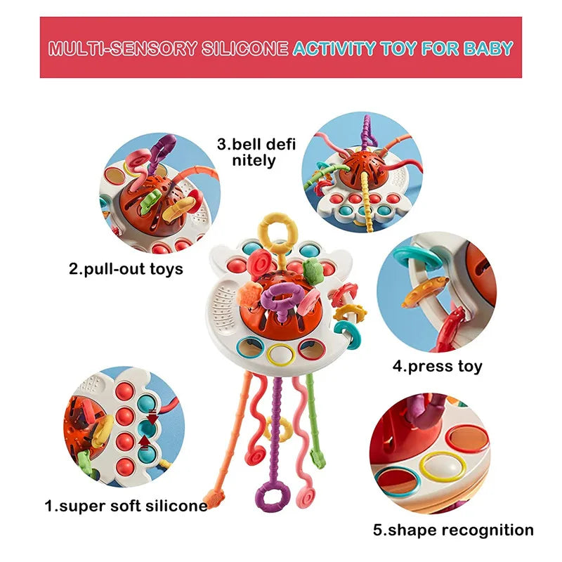 Montessori Sensory Toys Silicone Pull String Toys Baby Activity
