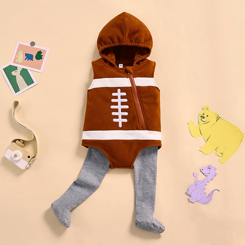 0-24M Baby Football Rugby Zipper Bodysuits Set