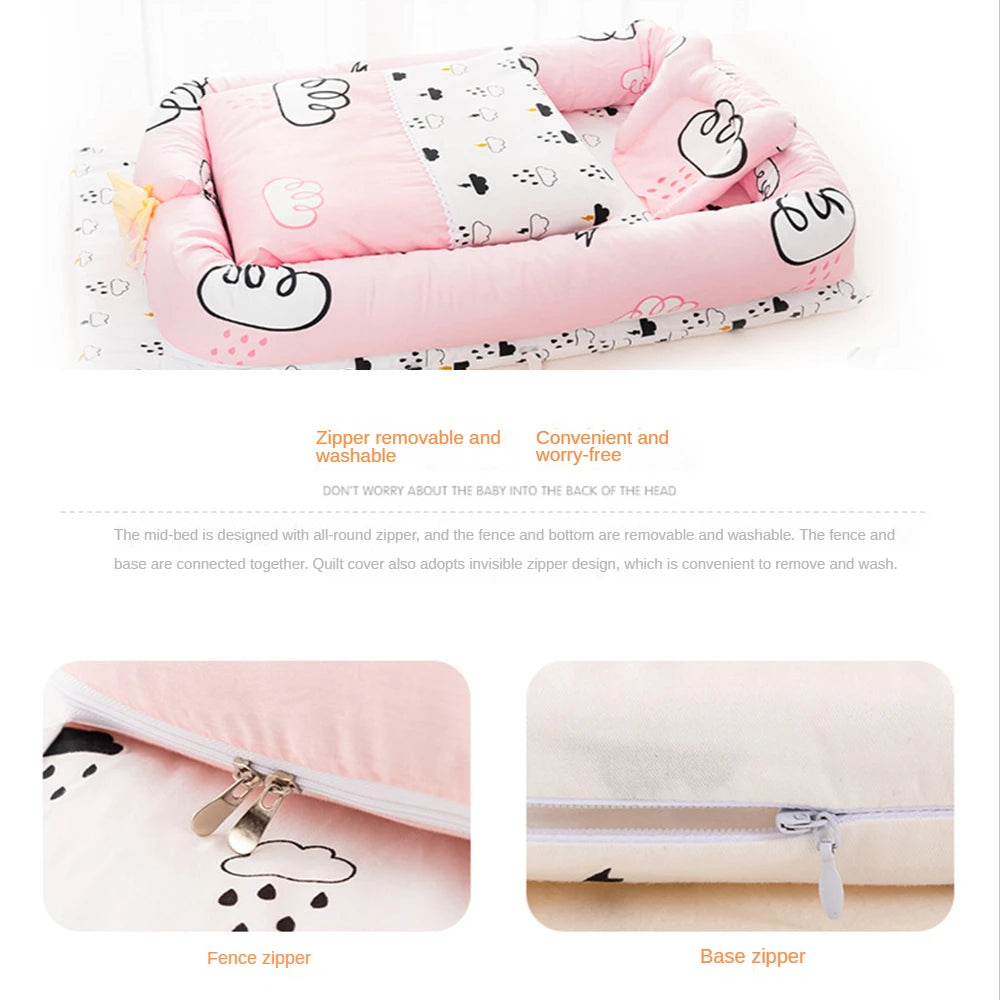 Travel Bed Cotton Babynest Bassinet Infant Sleeping Basket Set 0-24month
