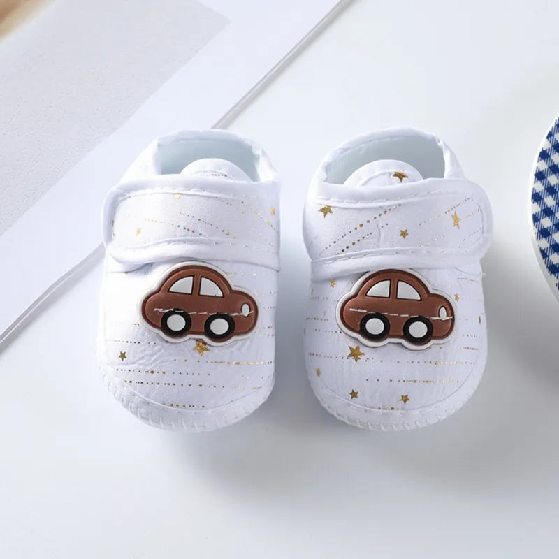 Korean Style Cartoon Car Pattern Soft Shoes (0-8 Months)