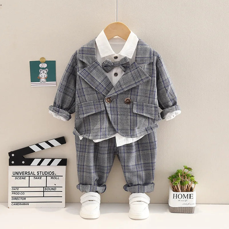 Autumn 0-5-year-old baby lattice long sleeve gentleman suit