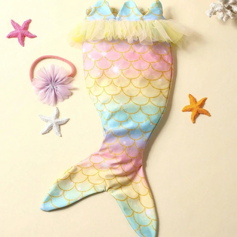 1 Set Baby Studio Photo Shooting Clothes Little Girls Mermaid Costume Flower Headband Kit Newborn Photography Props Accessories