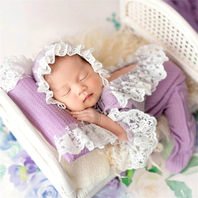 Newborn Photography Props Pillow & Lace Rompers & Ruffle Shooting Outfits