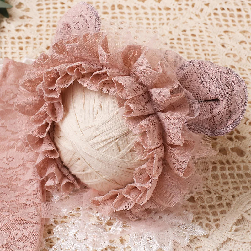 Lace Romper with Ear Hat Dusty Pink Baby Girl Photography Clothes