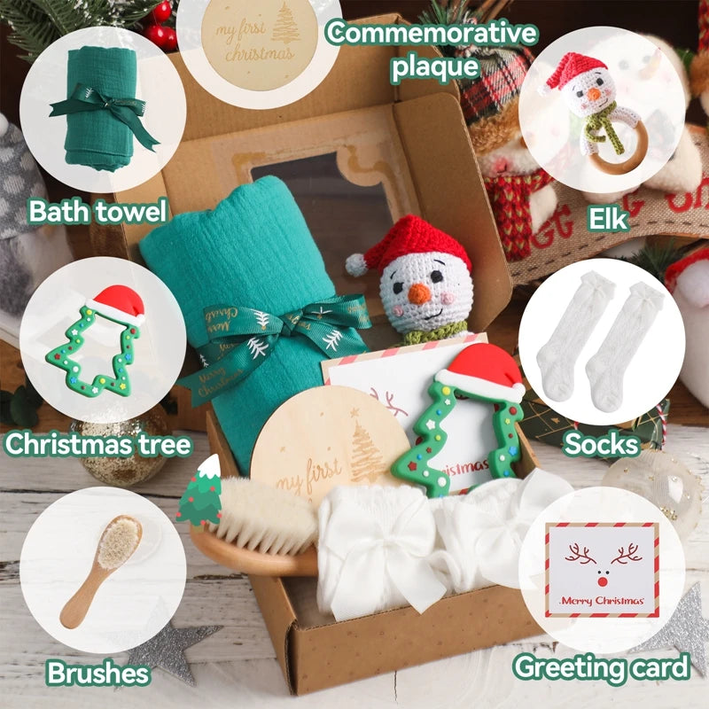 Newborn Christmas Bath Toy Bath Towel Cotton Blanket Brush Gift For Baby