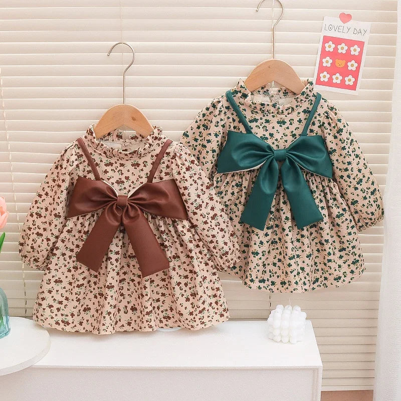 2024 Girls First Birthday Print Baby Girls Dresses Spring Autumn Bow Toddler Girl Dressesl Clothes Cotton Dress 6-36M