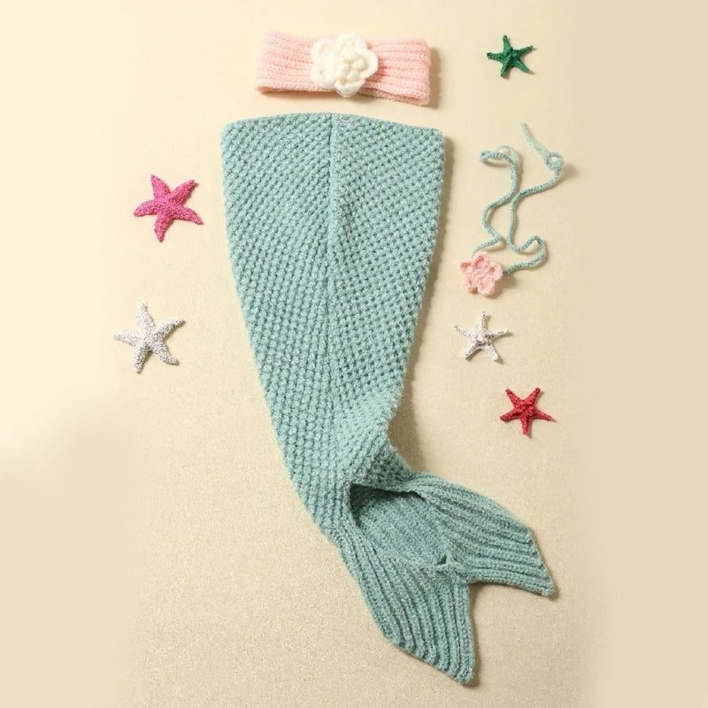 Newborn Photo Shooting Set Mermaid Costume Flower Headband Photo Props