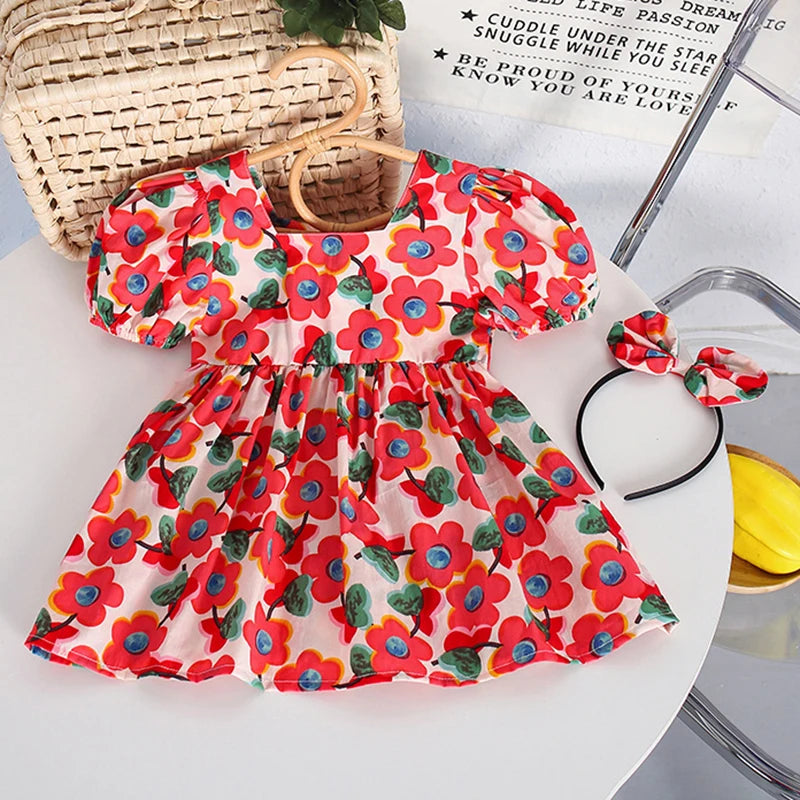 Flower Printed Toddler Baby Girls Sister Dress Summer