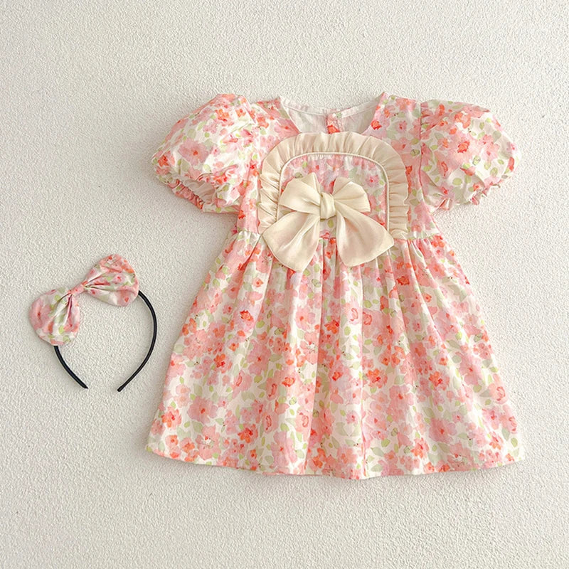 Flower Printed Toddler Baby Girls Sister Dress Summer