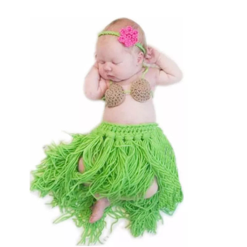 Newborn Cute Beach Grass Skirt Suit Crochet Knit