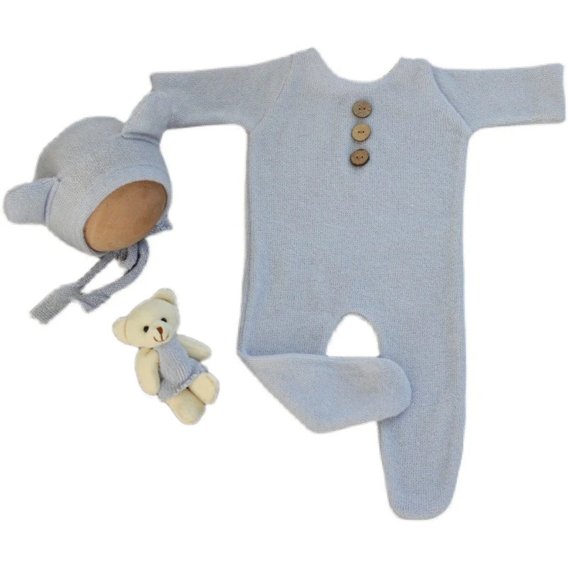 Newborn Photography Clothing Cute Hat+Jumpsuit+Doll 3Pcs/set