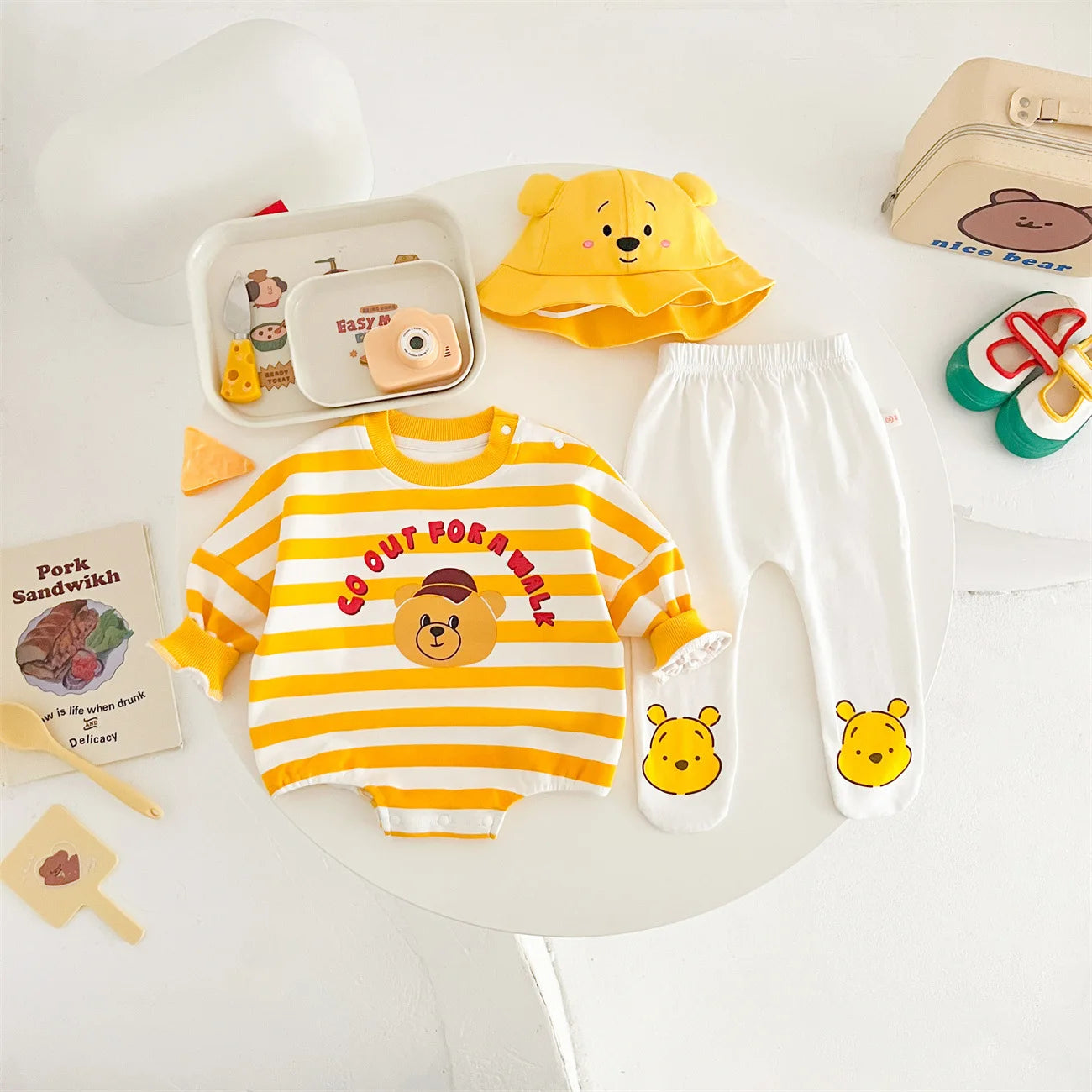 2024 Baby Clothes 100% Cotton Newborn Yellow Striped Bear Baby Clothes