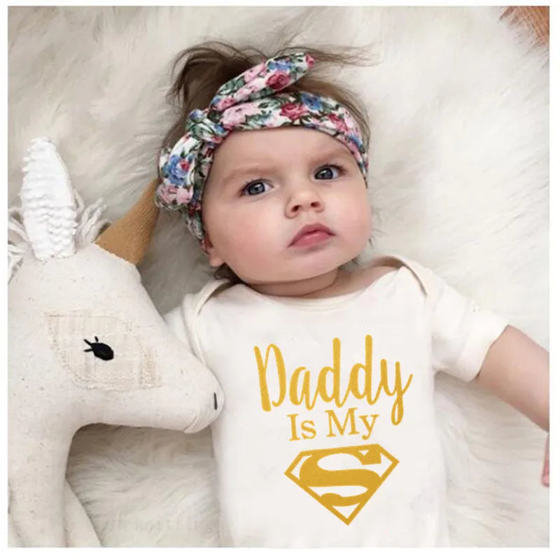 Daddy Is My Hero Funny Print Infant Baby Bodysuit