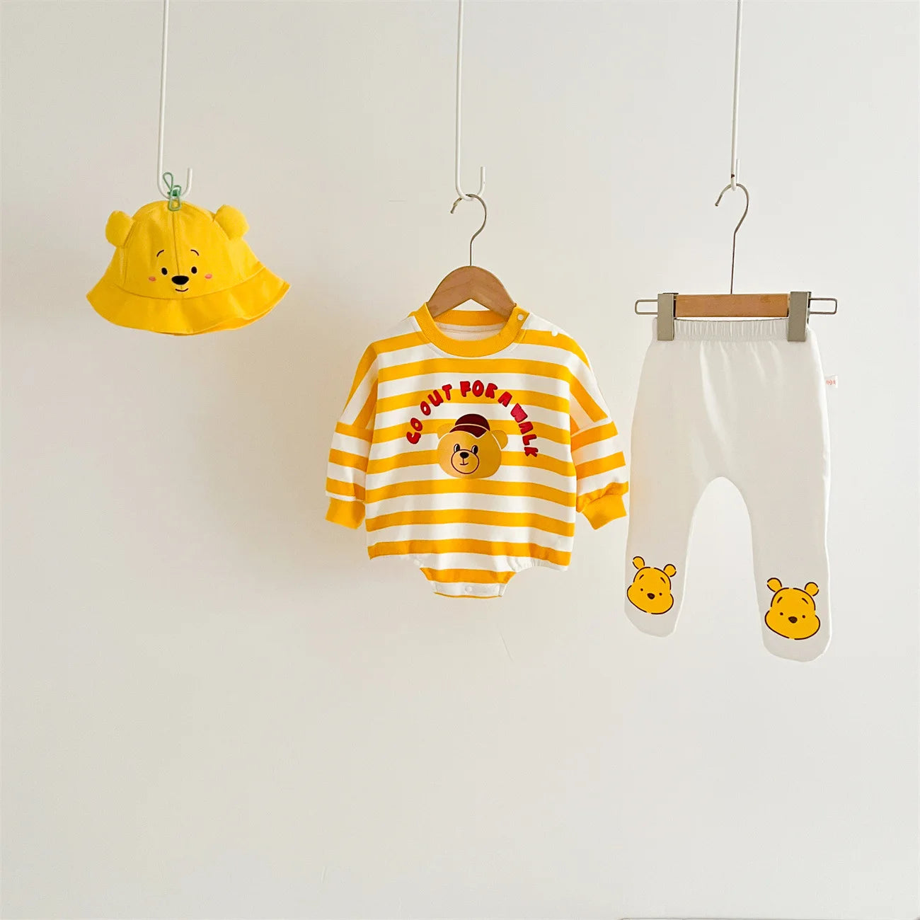 2024 Baby Clothes 100% Cotton Newborn Yellow Striped Bear Baby Clothes