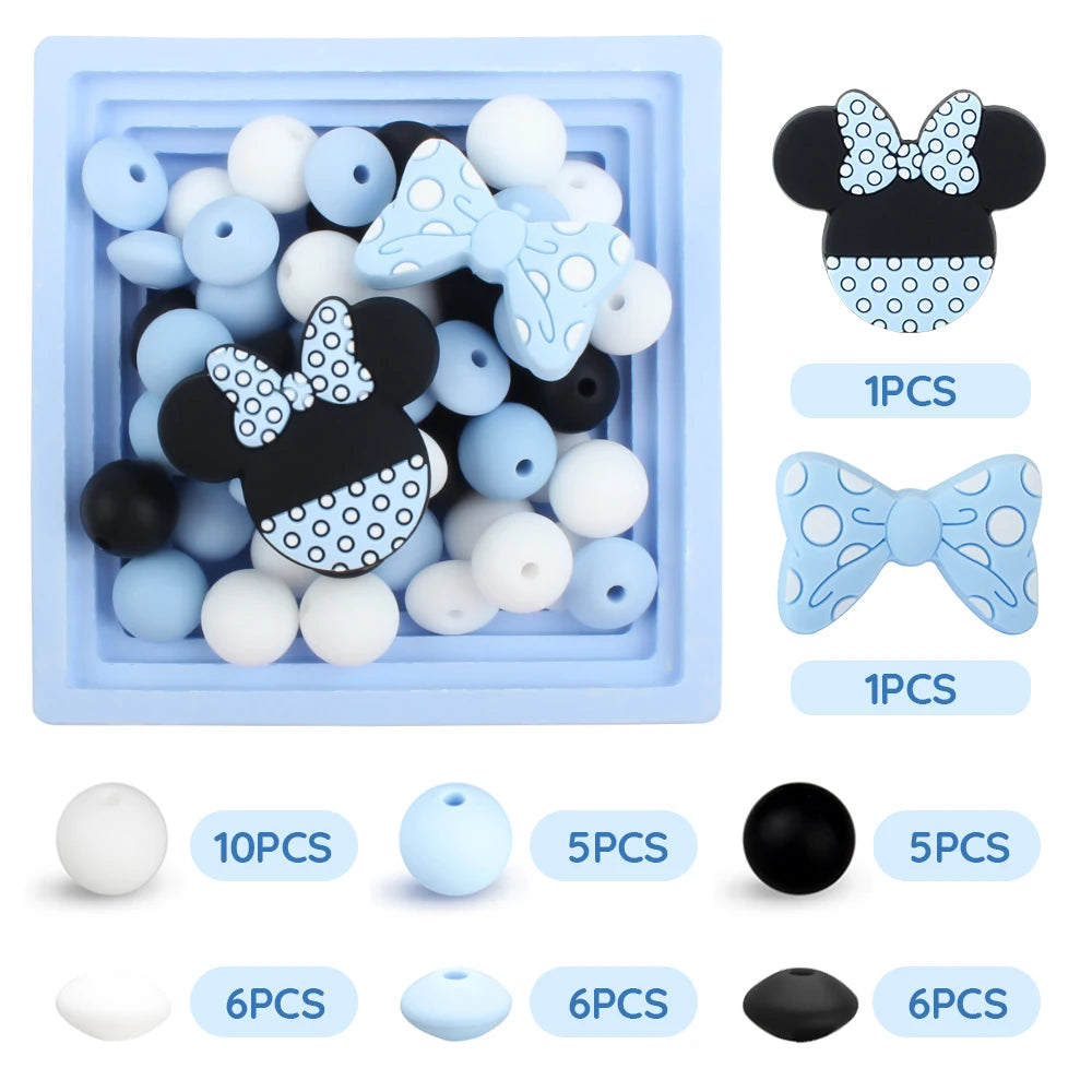 40Pcs/Set Silicone Beads Baby Teething Beads Set Bowknot Mouse