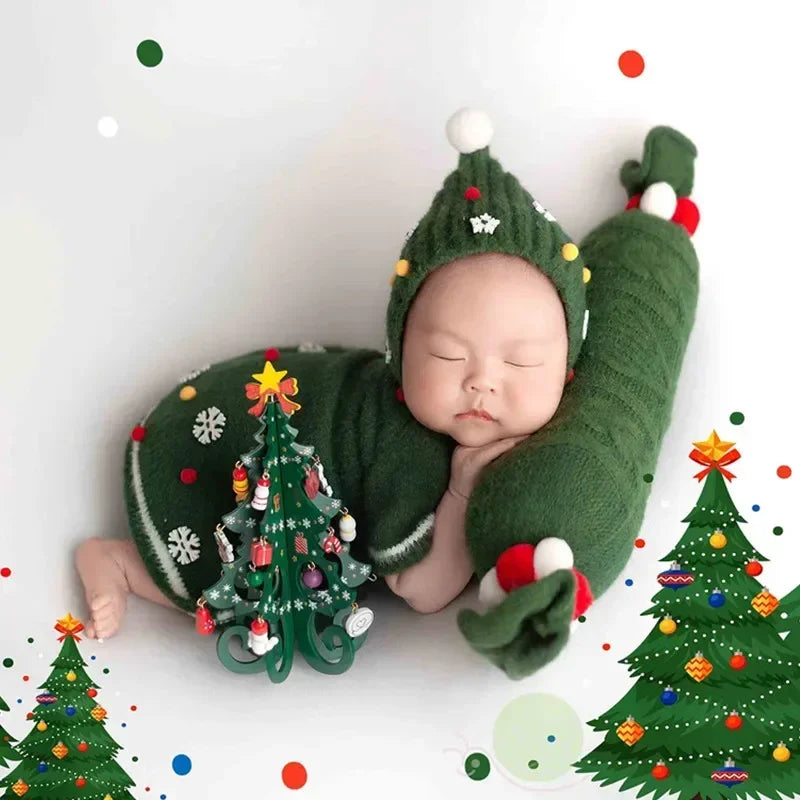 ️Newborn Photography Christmas Clothing Cute Knit Hat+Dresses 2Pcs/Set