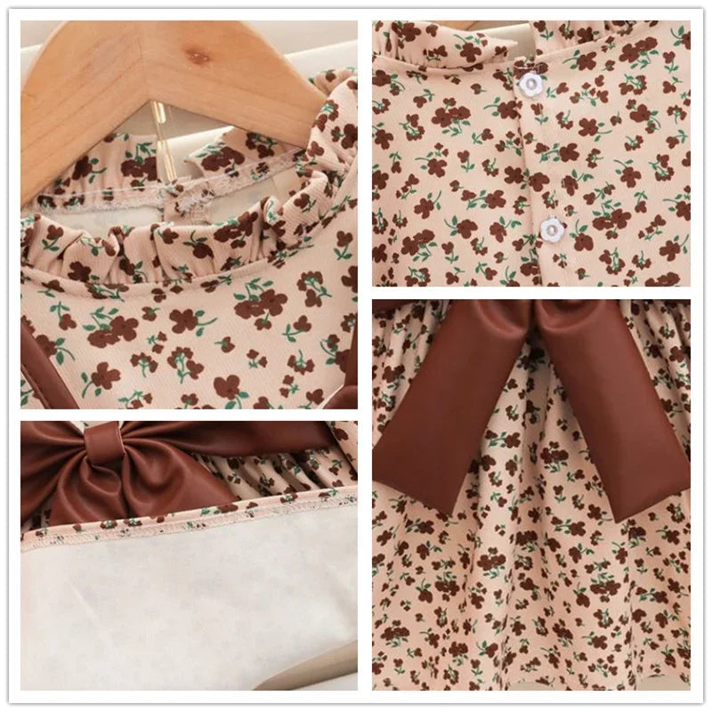 2024 Girls First Birthday Print Baby Girls Dresses Spring Autumn Bow Toddler Girl Dressesl Clothes Cotton Dress 6-36M