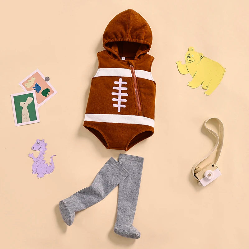 0-24M Baby Football Rugby Zipper Bodysuits Set