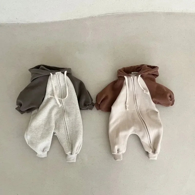 0-3Y Baby Boys Hooded Jumpsuits With Zipper