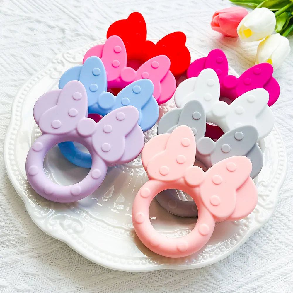 1PC Silicone Teether Cartoon Mouse Head Animal Food Grade Silicone Teething Toys For Teeth Tiny Rod Baby Teether Gift