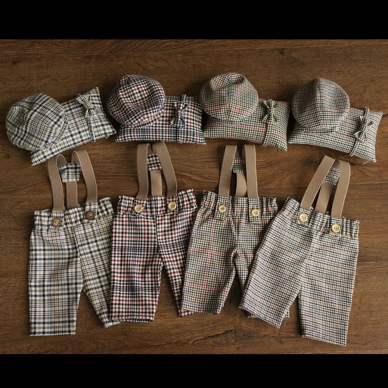 4Pcs Newborn Baby Photography Clothing Set Fashion Plaid Inafnt Girls Boys Photography Props Baby Souvenirs Newborn Props