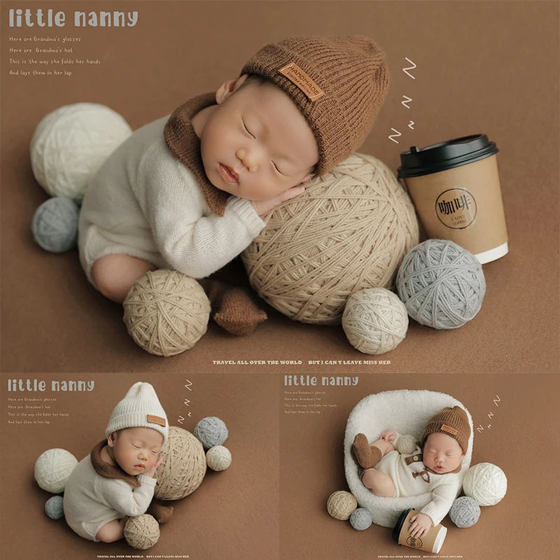 Baby Photography Prop Knitted Wool Ball Bodysuit With Hat Outfit